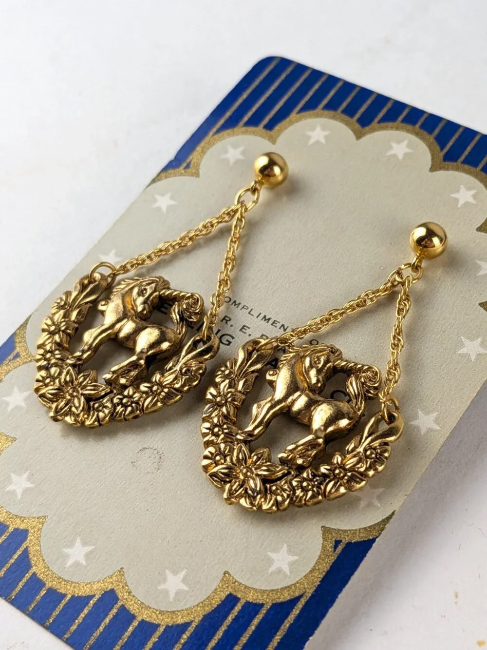 Vintage Gold-tone Unicorn Dangle Earrings
